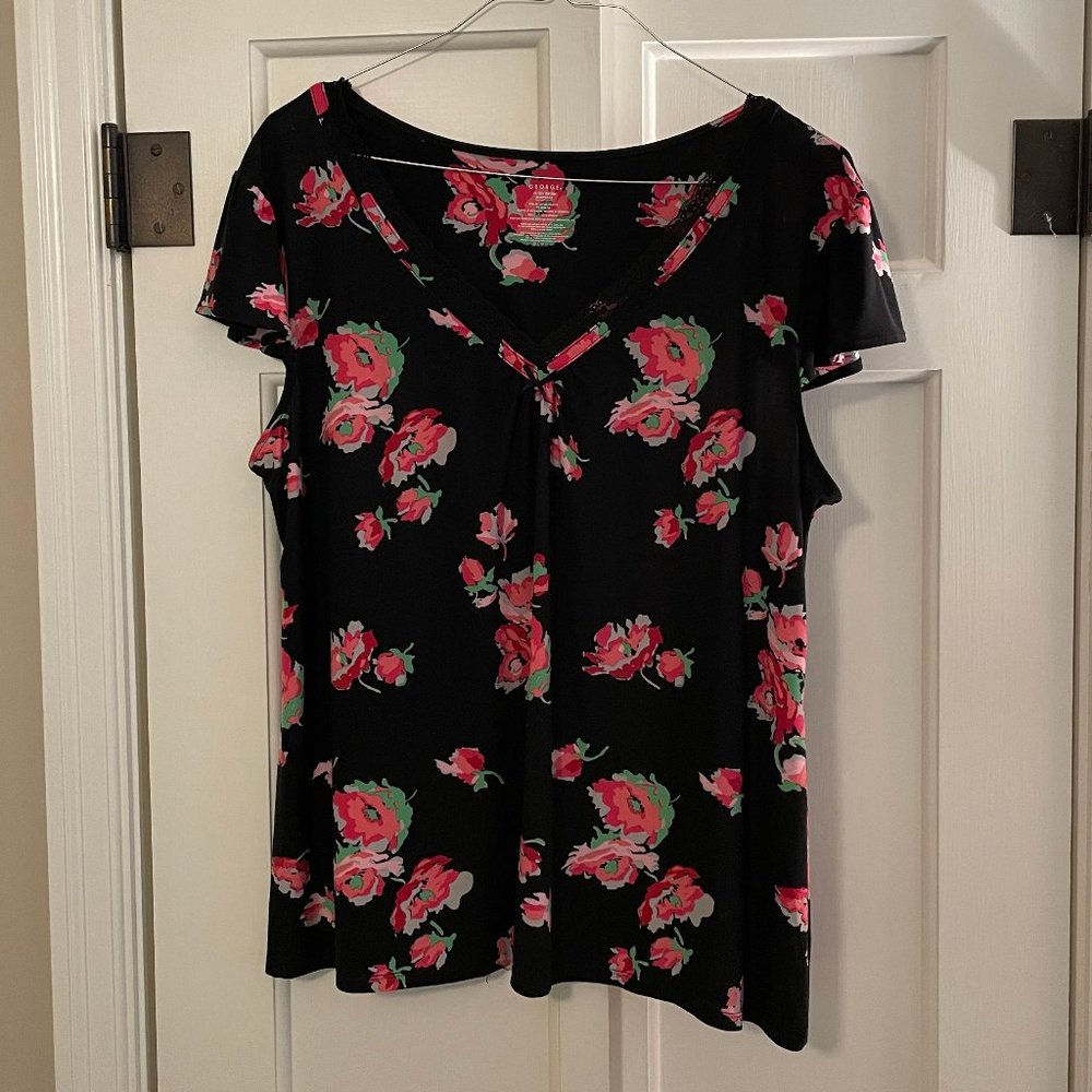 NWOT Size 2XL George black/pink floral cap-sleeved pajama top